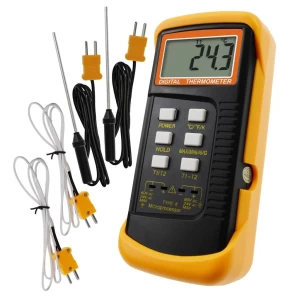 Professional Digital 2 Channel K-Type Thermometer w/ 4 Thermocouples (Wired & Stainless Steel)