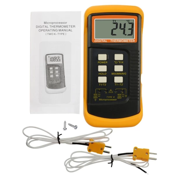Professional Digital 2 Channel K-Type Thermometer w/ 4 Thermocouples (Wired & Stainless Steel) - Image 3