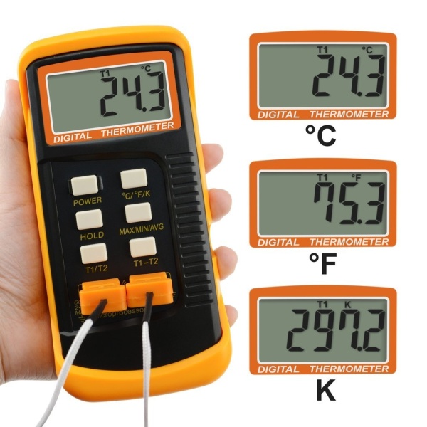 Professional Digital 2 Channel K-Type Thermometer w/ 4 Thermocouples (Wired & Stainless Steel) - Image 11