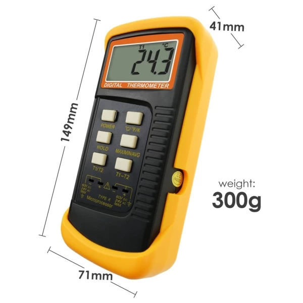 Professional Digital 2 Channel K-Type Thermometer w/ 4 Thermocouples (Wired & Stainless Steel) - Image 10