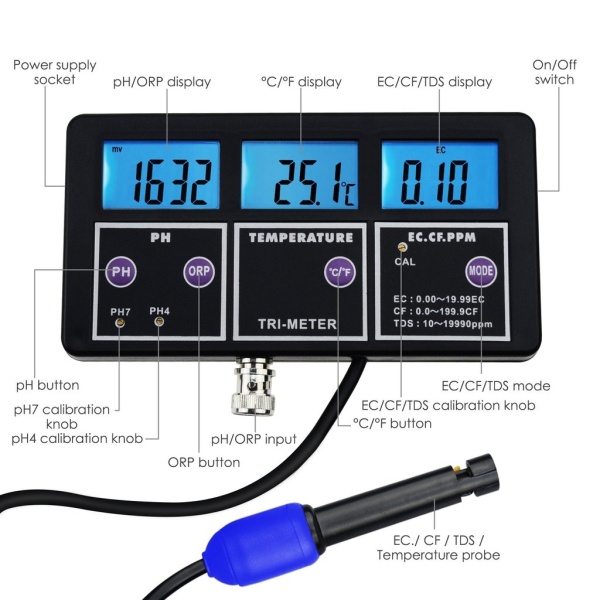 6 in 1 Multifunction Water Quality Tester pH / ORP / EC / CF / TDS / Temperature - Image 2
