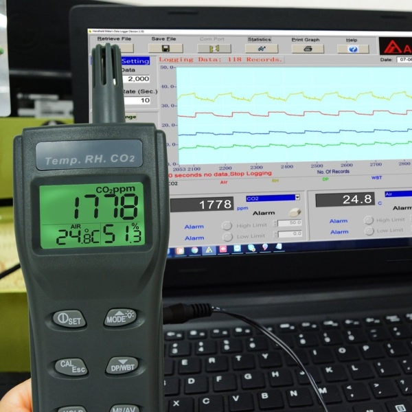 Indoor Continuous Monitoring Air Quality & Carbon Dioxide Meter w/ PC Data Logging - Image 3
