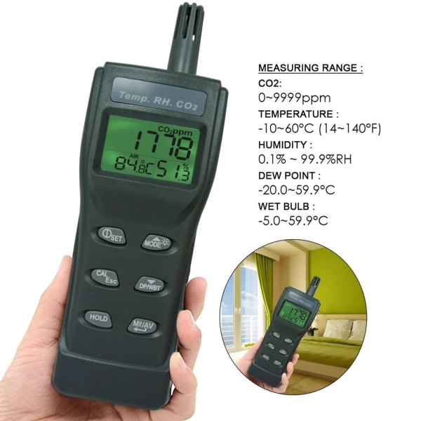 Professional Digital 3 in 1 CO2 & Air Tester Quality Monitor - Image 8