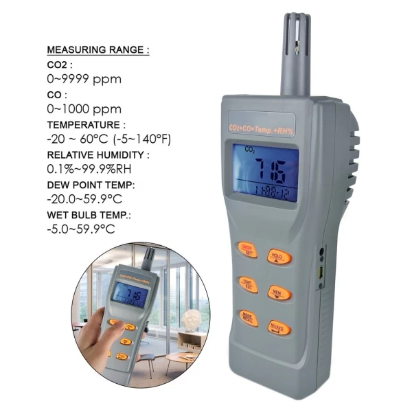 Portable Industrial NDIR CO2 & Air Quality Monitor w/ Datalogger - Image 4