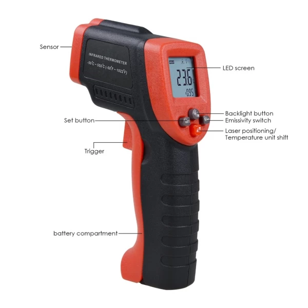 Digital Laser Point Infrared Industrial Thermometer (IR) -50 to 550℃ - Image 7