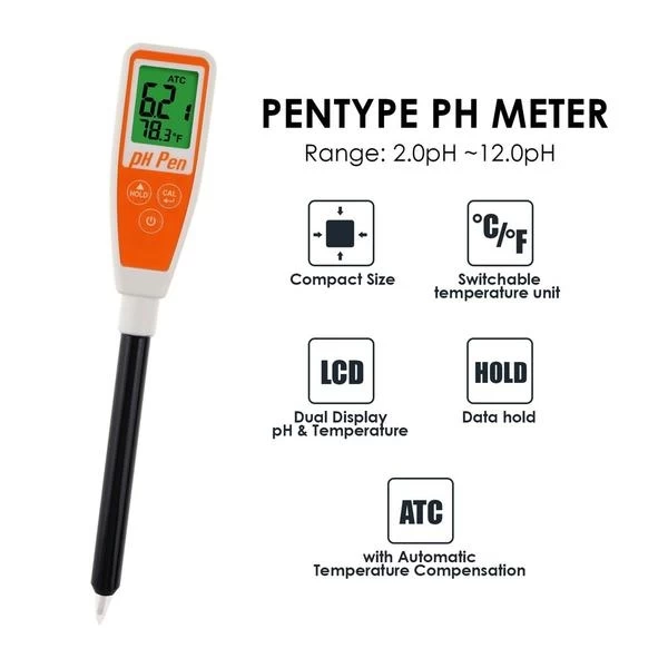 Long Glass Tube Pen Type pH Meter & Digital Water Quality Tester W/ Dual Display and Probe - Image 4