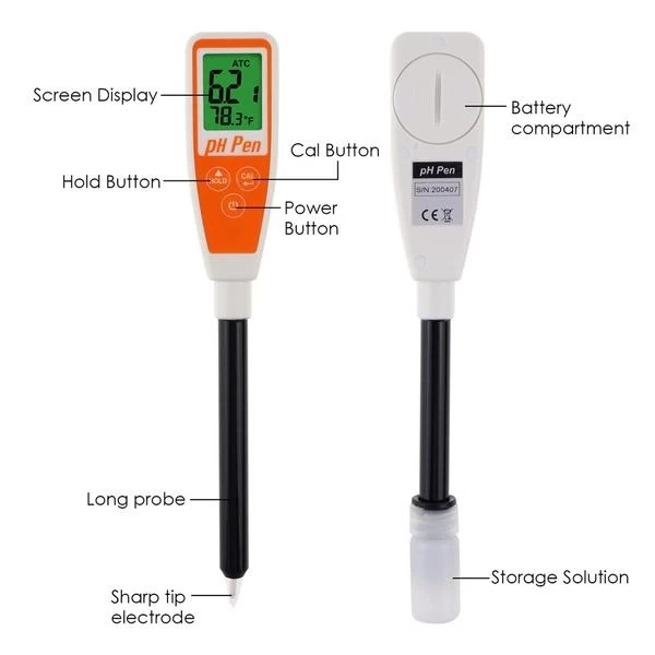 Long Glass Tube Pen Type pH Meter & Digital Water Quality Tester W/ Dual Display and Probe - Image 5