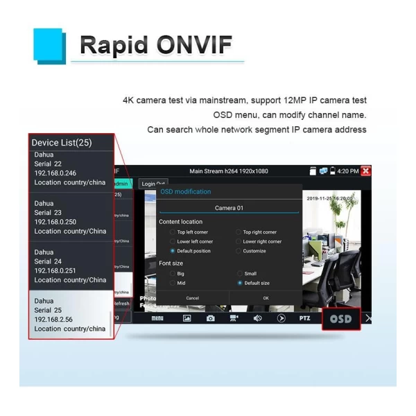 Portable Multi Functional 4K/HD All in One IP Camera Test Monitor w/ 5 inch IPS Touch Display - Image 9