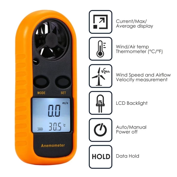 Digital Wind Speed Meter Anemometer Thermometer °F / °C Air Flow - Image 6