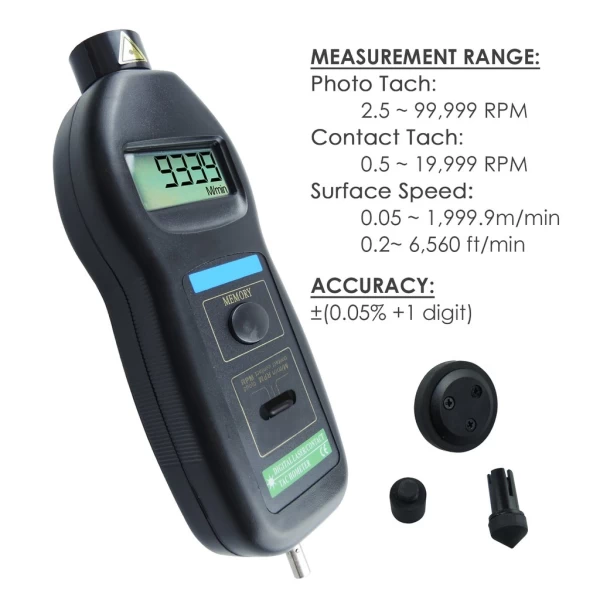 2 in 1 Digital Laser Contact & Non Contact Tachometer w/ ft & m/min - Image 4