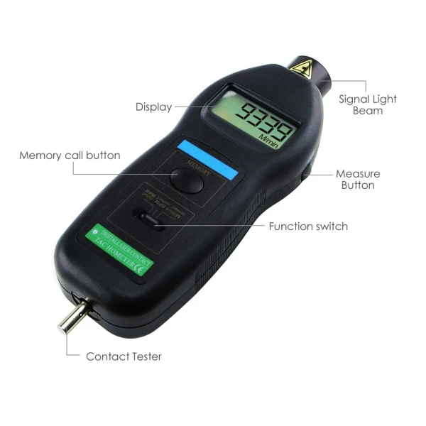 2 in 1 Digital Laser Contact & Non Contact Tachometer w/ ft & m/min - Image 3