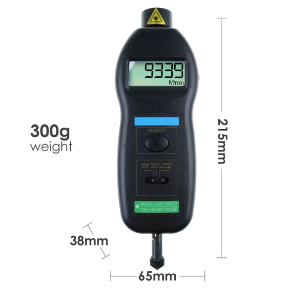 2 in 1 Digital Laser Contact & Non Contact Tachometer w/ ft & m/min - Image 9