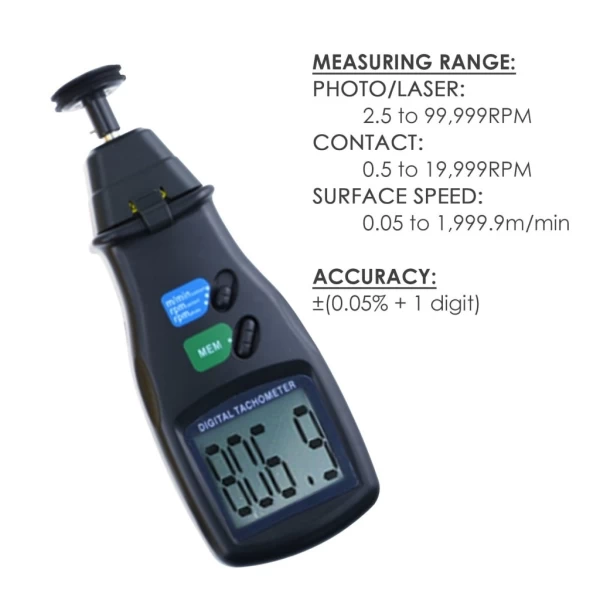 2 in 1 Digital Laser Photo Tachometer Non & Contact RPM - Image 4