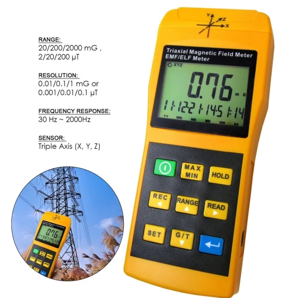 Digital EMF / ELF Triple 3 Axis Gauss Meter 30Hz-2000Hz 20/200/2000 mG - Image 5