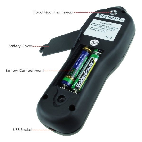 Portable Auto Ranging Digital Deluxe Lux and light Meter with Data Logging and PC Interface, 0-200000 Lux - Image 2