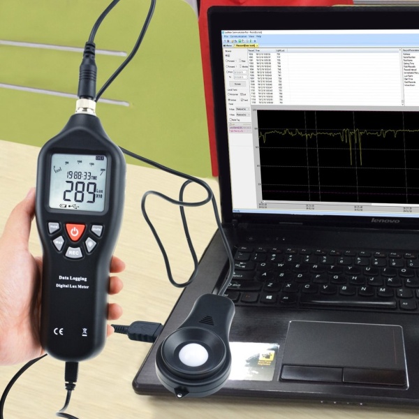 Portable Auto Ranging Digital Deluxe Lux and light Meter with Data Logging and PC Interface, 0-200000 Lux - Image 9