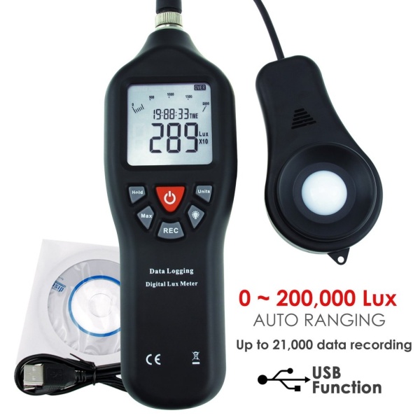 Portable Auto Ranging Digital Deluxe Lux and light Meter with Data Logging and PC Interface, 0-200000 Lux - Image 6