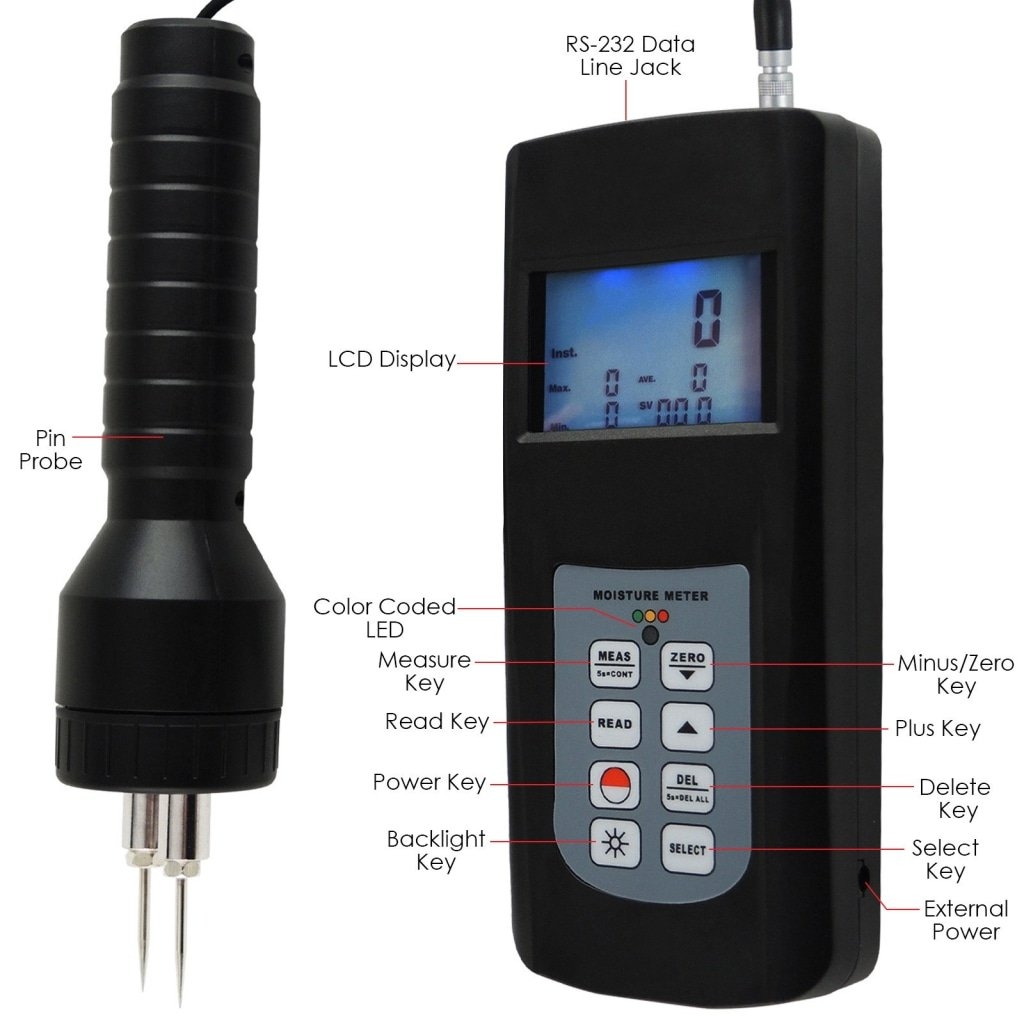 Digital Moisture Meter Pin Type 0~80% With RS232 Interface - Image 3