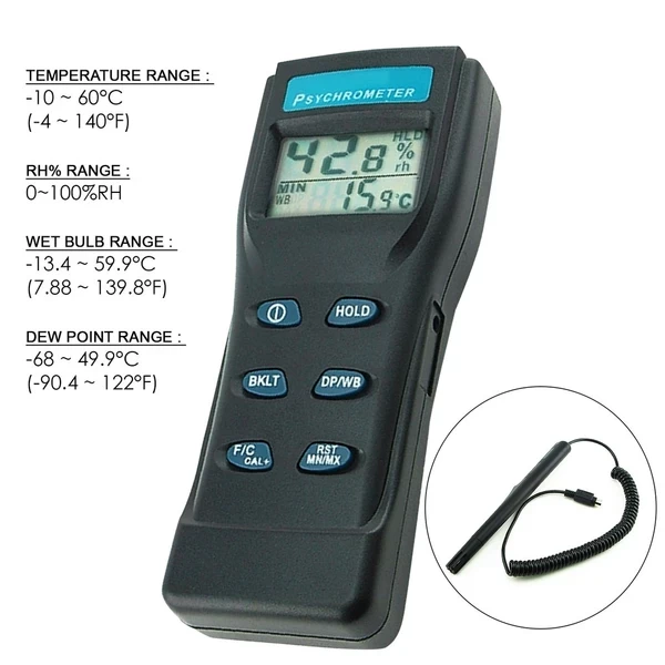 Digital Air Thermo Hygrometer / Psychrometer / Humidity Wet Bulb w/ Probe - Image 6