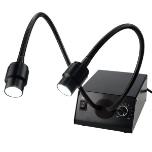 Fiber Optic Cold LED Dual Gooseneck Lights Microscope Illuminator w/ 6500K Color Temperature