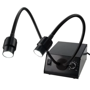 Fiber Optic Cold LED Dual Gooseneck Lights Microscope Illuminator w/ 6500K Color Temperature