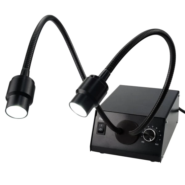 Fiber Optic Cold LED Dual Gooseneck Lights Microscope Illuminator w/ 6500K Color Temperature