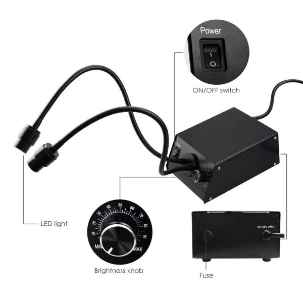 Fiber Optic Cold LED Dual Gooseneck Lights Microscope Illuminator w/ 6500K Color Temperature - Image 9