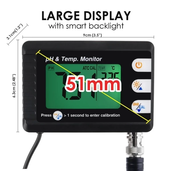 2 in 1 Combo pH & Temperature Meter w/ Replaceable BNC pH Electrode W/ Real Time Continuous Monitoring - Image 12