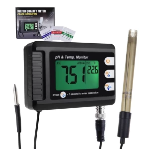 2 in 1 Combo pH & Temperature Meter w/ Replaceable BNC pH Electrode W/ Real Time Continuous Monitoring