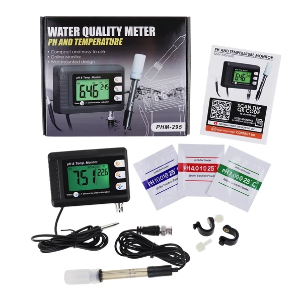 2 in 1 Combo pH & Temperature Meter w/ Replaceable BNC pH Electrode W/ Real Time Continuous Monitoring - Image 8