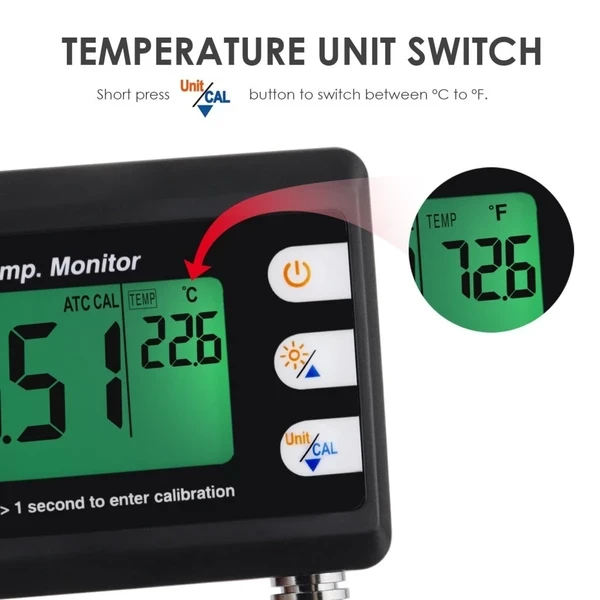 2 in 1 Combo pH & Temperature Meter w/ Replaceable BNC pH Electrode W/ Real Time Continuous Monitoring - Image 4