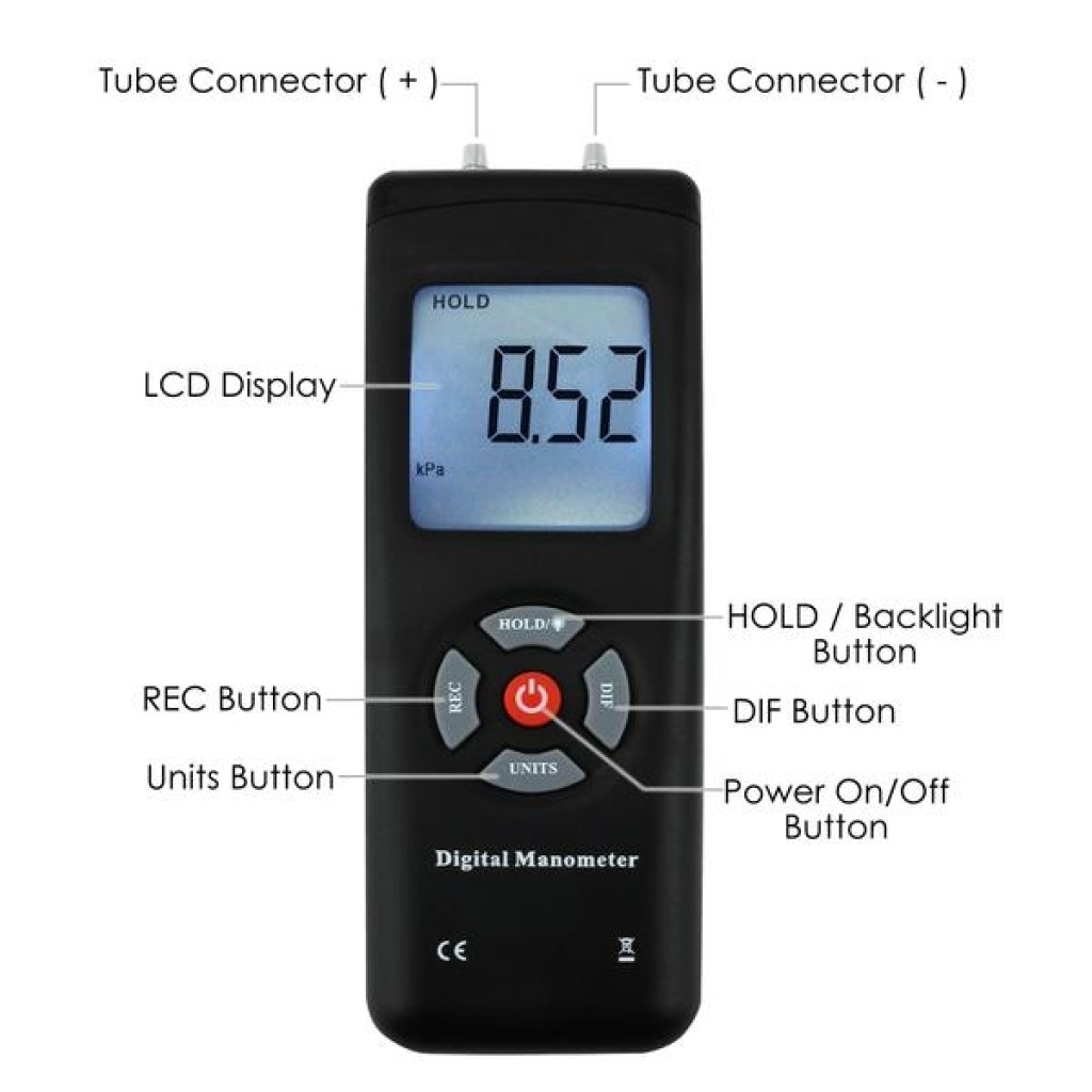 Meter Box Manometer Starter Professional Digital Manometer / Gas Pressure Gauge Meter W ...