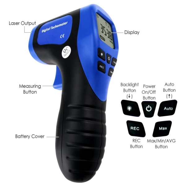 Handheld Digital Laser Non Contact Tachometer, Rotational Speed Measuring Gun, 2.5-99999 RPM & Data Recorder - Image 10