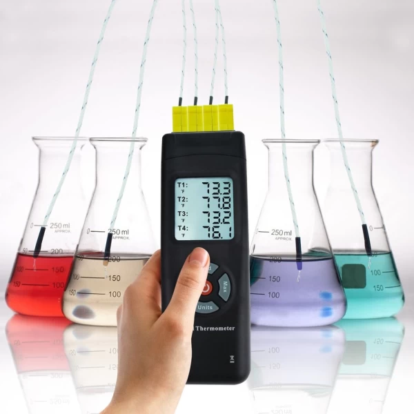 Professional Digital Thermometer 4 Channel K-Type Thermocouples with K-Type Metal & Bead Probe - Image 3