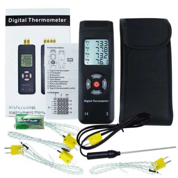 Professional Digital Thermometer 4 Channel K-Type Thermocouples with K-Type Metal & Bead Probe - Image 10