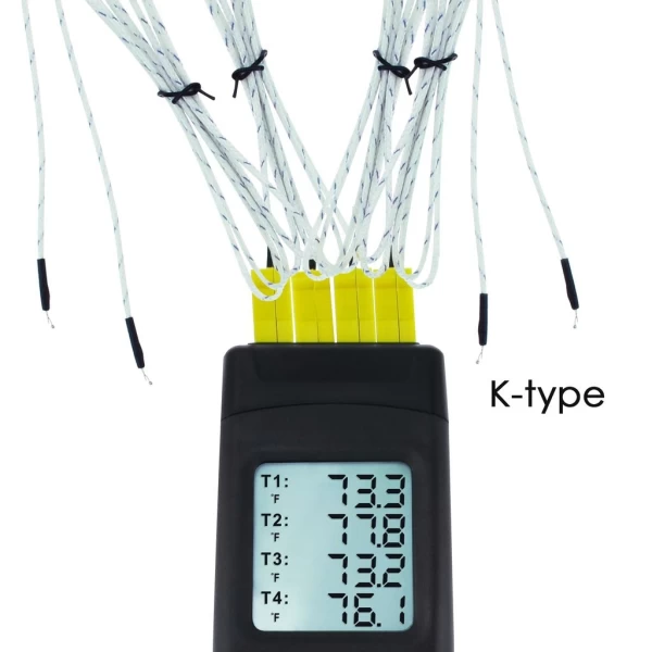 Professional Digital Thermometer 4 Channel K-Type Thermocouples with K-Type Metal & Bead Probe - Image 6