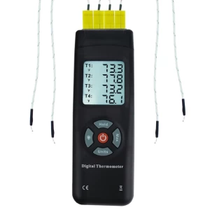 Professional Digital Thermometer 4 Channel K-Type Thermocouples with K-Type Metal & Bead Probe
