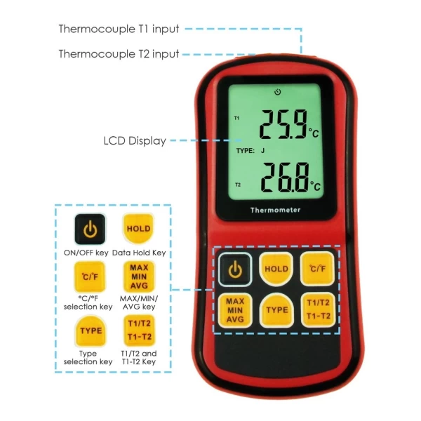 Dual Channel Digital K / J / T / E / R / S / N Type Thermocouple Thermometer - Image 7