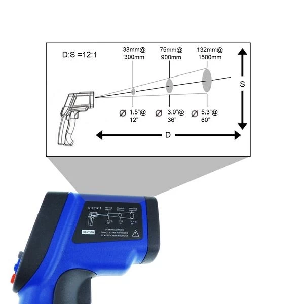 Non Contact Industrial Digital IR Infrared Laser Thermometer 12:1 DS Pyrometer - Image 6