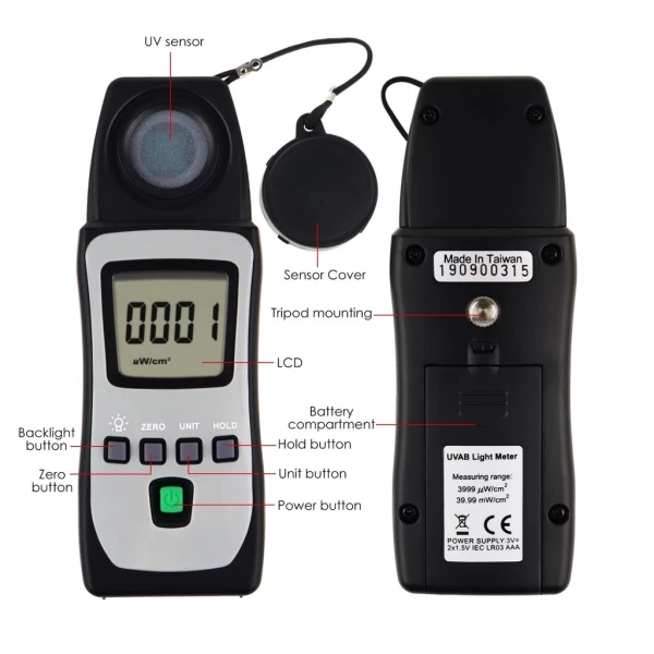Portable Professional Digital Radiometer and UV-AB Ultra Violet Radiation and Light Level Tester - Image 7