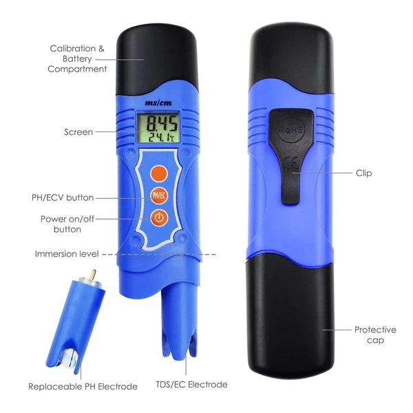 3 in 1 Conductivity EC, pH & Temperature Meter Multi Parameter Tester - Image 11