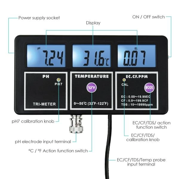 5 in 1 Multi Parameter PH EC CF TDS (ppm) & Temperature Test Meter - Image 12