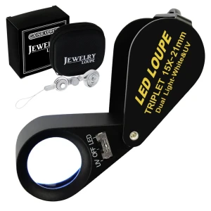 High Magnification Loupe with LED & UV Light (15x Magnification, 21mm)