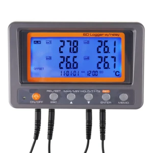 Digital 4 Channels Thermometer with NTC Thermistor Probe, SD Card Logging