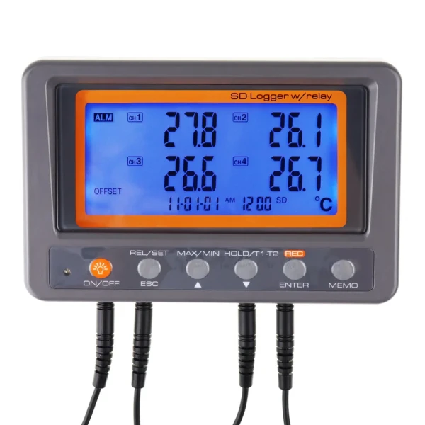 Digital 4 Channels Thermometer with NTC Thermistor Probe, SD Card Logging