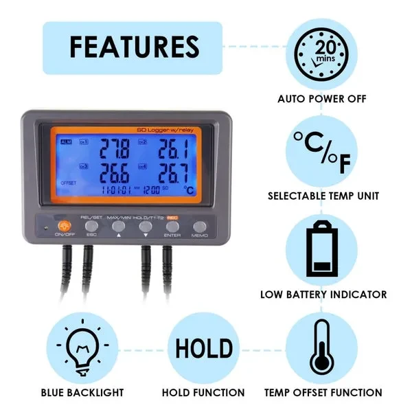 Digital 4 Channels Thermometer with NTC Thermistor Probe, SD Card Logging - Image 15
