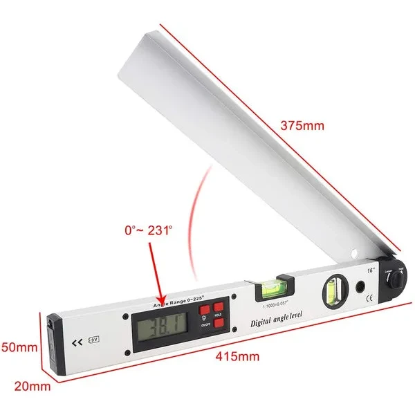 Digital Angle Finder/Protractor Meter, 0-225° with Horizontal & Vertical Levels - Image 2