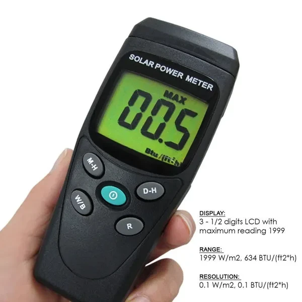 Solar Power Meter for Radiation Energy Measurement (BTU/(ft2*h) / W/m2) - Image 4