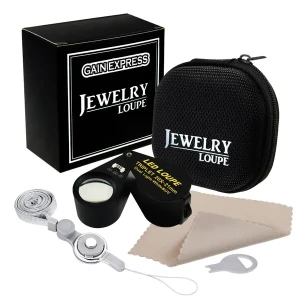 Jewelry Gem Loupe with 20x Magnification, Triplet Lens, LED, and UV Light