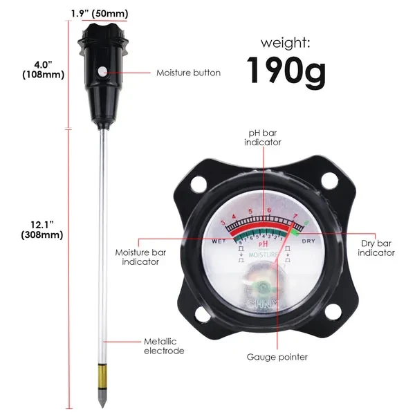 Soil pH and Moisture Meter with 2-in-1 Testing (308mm Long Waterproof) - Image 4